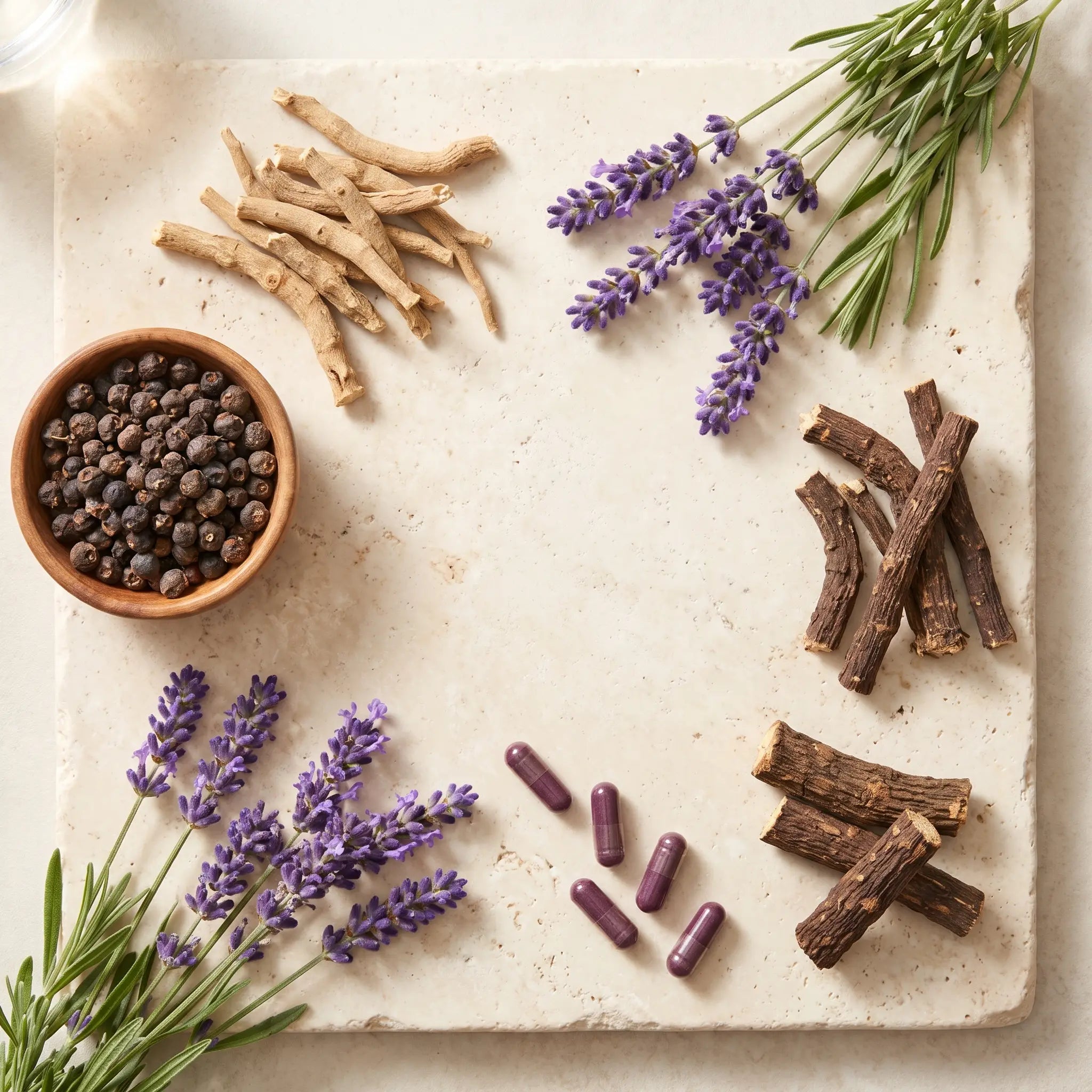 Sereva botanical ingredients flatlay